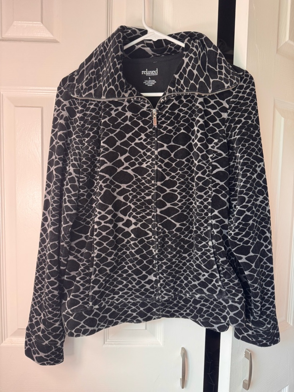 Relaxed by Charter Club Jacket Zippered Black & Gray size Large
